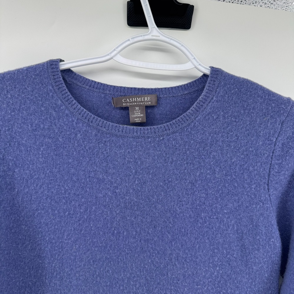 Cashmere By Charter Club 100% 2-Ply V-Neck Long Sleeve  Blue Sweater Sz Medium - Picture 4 of 10